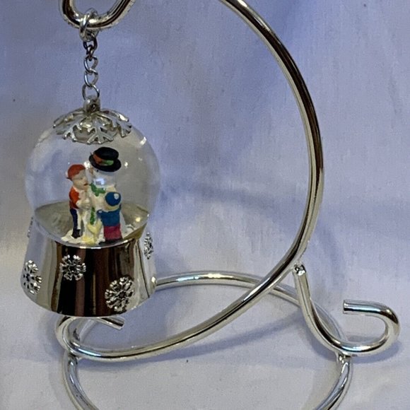 Snow Globe by Regent Square Snowman in Silver Plated Water Ball and Stand 6.5" - Picture 4 of 12